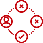 Line art image of a user solving a problem through multiple steps