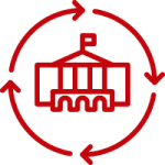 Line art image of arrows going around Bascom Hall
