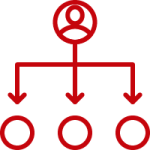 Line art image of a user on top of an organizational chart