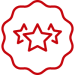 Line art image of three stars inside of a seal of approval