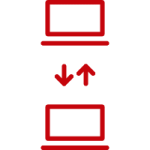 Line art image of two computers sharing data back and forth
