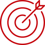 Line art image of a target with an arrow in the bullseye