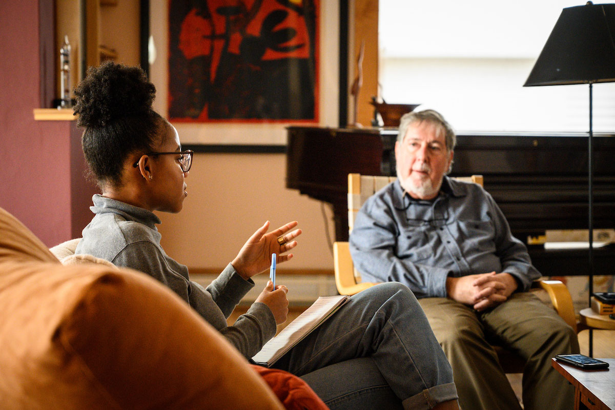 University of Wisconsin-Madison student Shiloah Coley conducts an interview with UW alum Frank Emspak