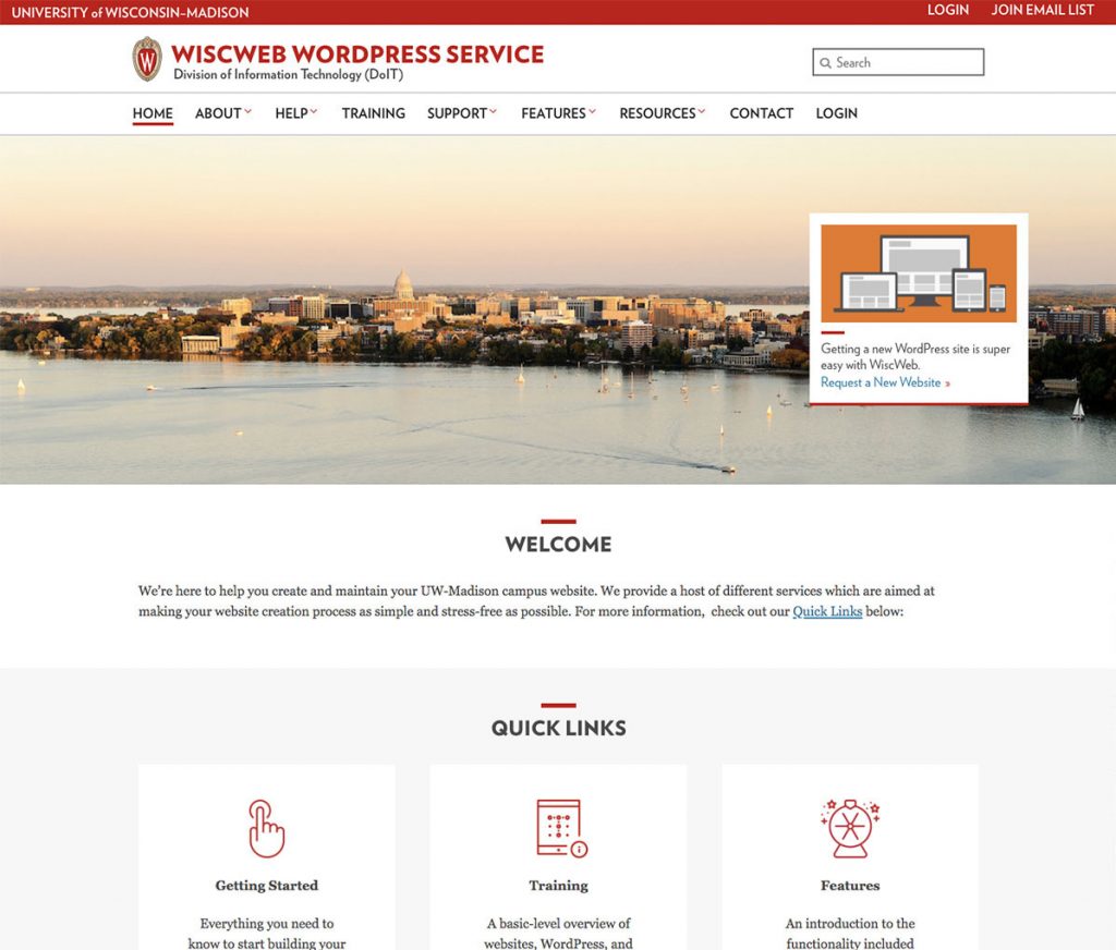 Screenshot of the WiscWeb website